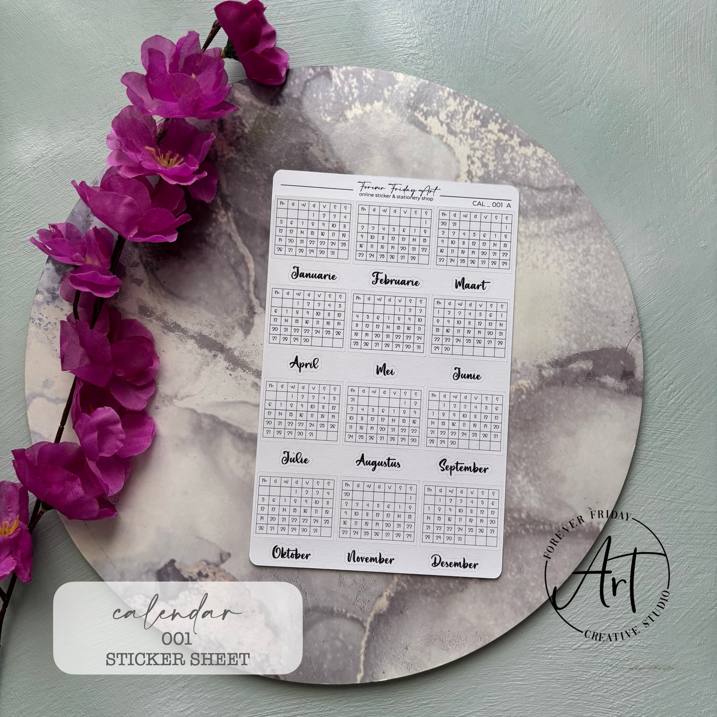 2026 Calendar Sticker Sheet C001