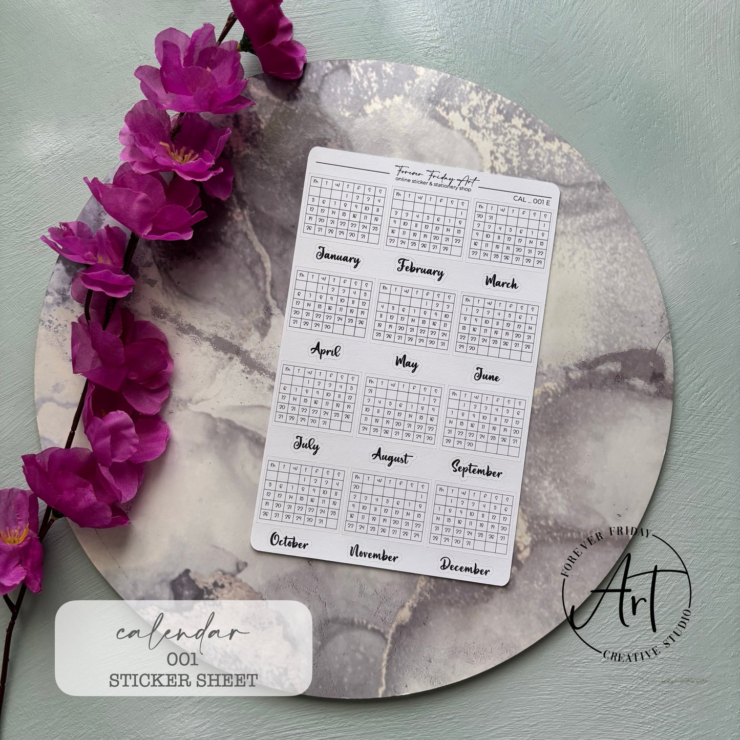 2026 Calendar Sticker Sheet C001