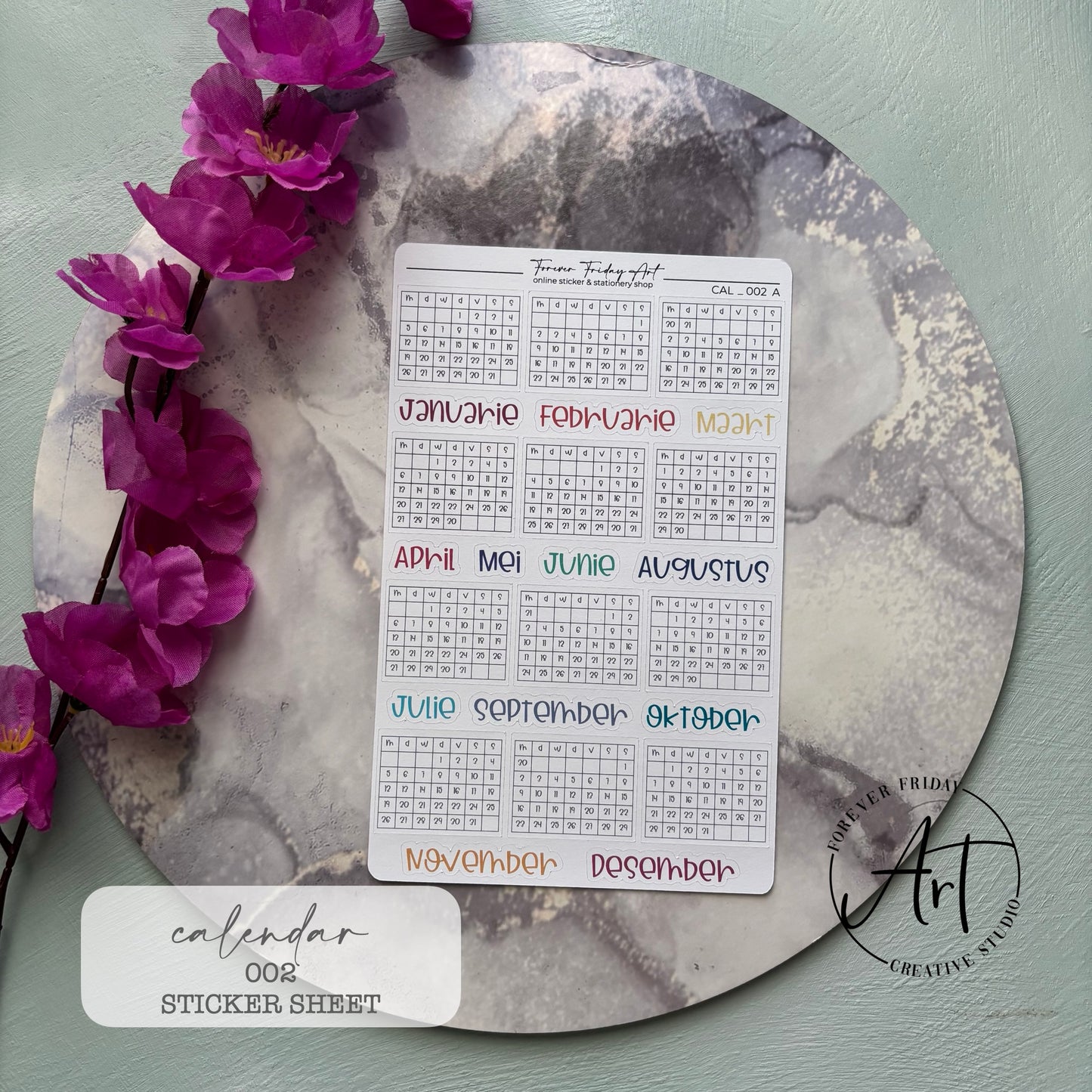 2026 Calendar Sticker Sheet C002