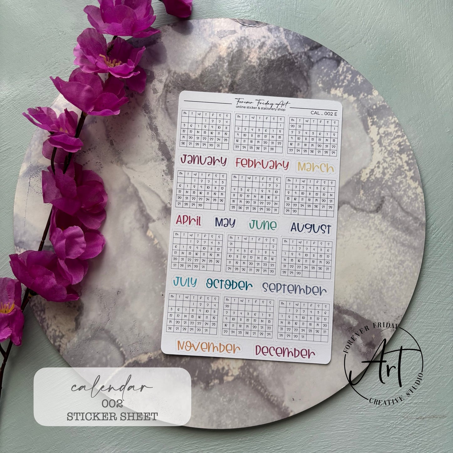 2026 Calendar Sticker Sheet C002