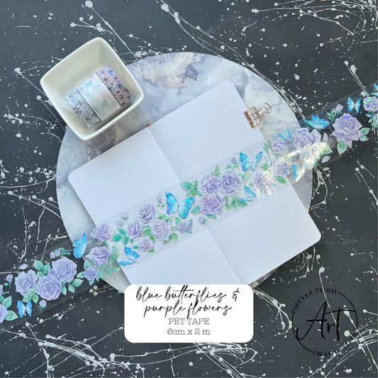 Blue Butterflies & Purple Flowers - PET Tape